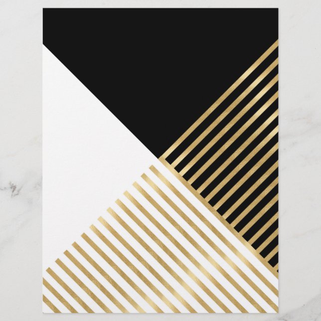 Modern Black White Geometric Gold Stripes Custom Letterhead (Front)