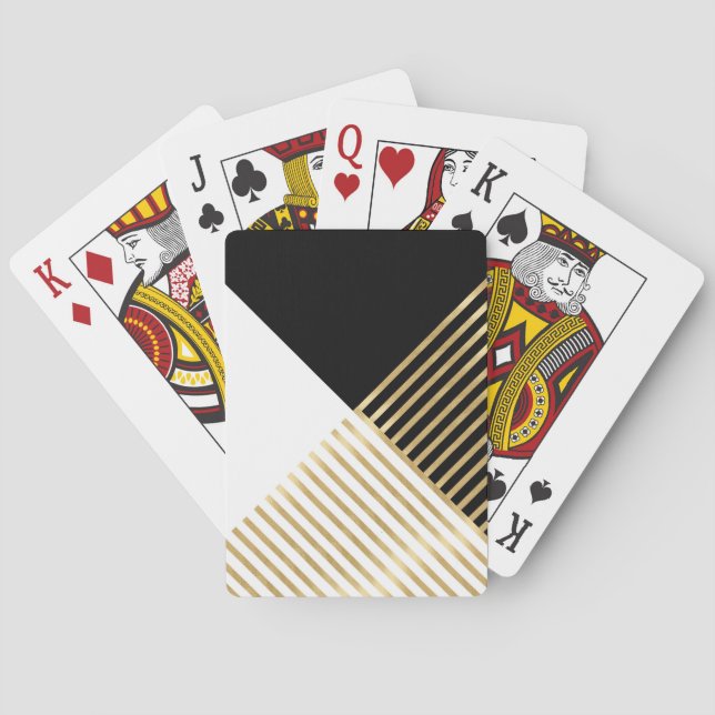Modern Black White Geometric Gold Stripes Playing Cards (Back)