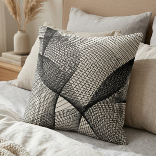 Modern Black White Geometric Line Art Throw Pillow