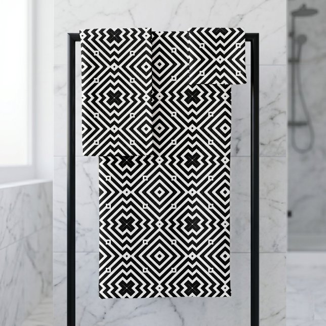 Modern Black White Geometric Op Art Pattern Bath Towel Set (Creator Uploaded)