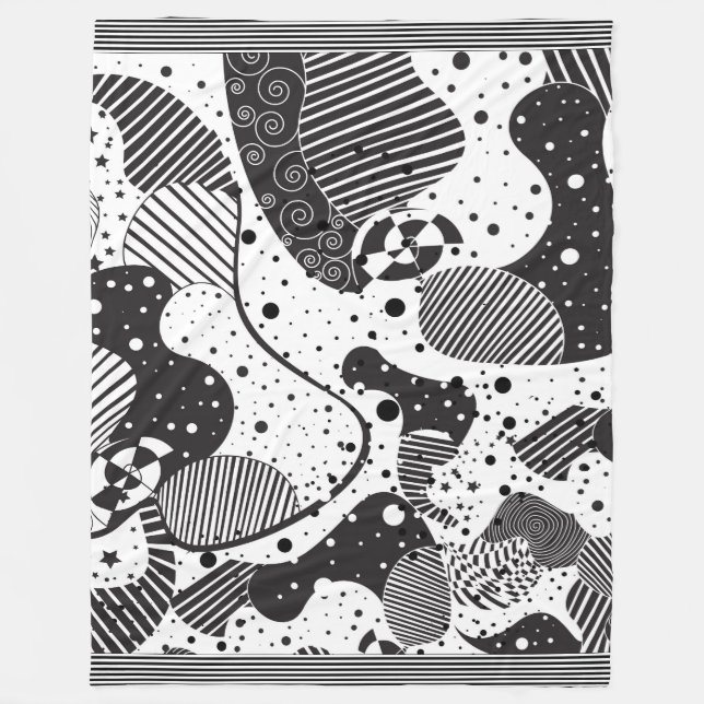 Modern Black & White Geometric Pattern Fleece Blanket (Front)