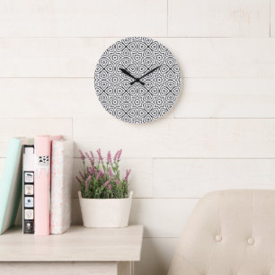 Modern Black & White Geometric Pattern Large Clock
