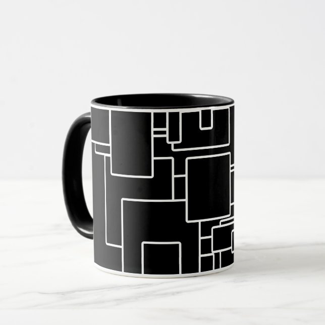 Modern Black & White Geometric Pattern Mug (Front Left)
