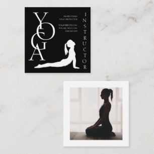 Modern Black White Geometric Photo Yoga Instructor Square Business Card