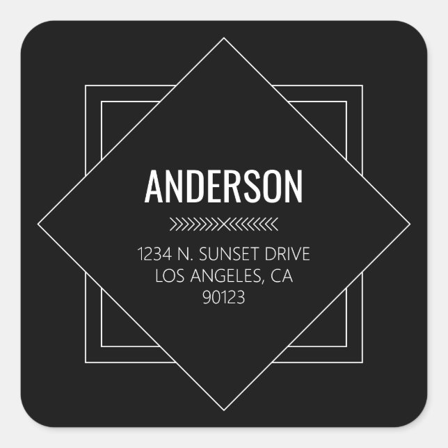 Modern Black & White Geometric Square Sticker (Front)