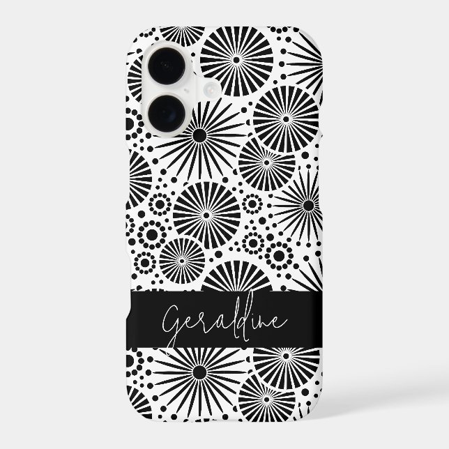 Modern black white geometric starburst Name  (Back)
