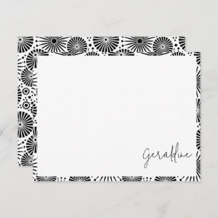 Modern black white geometric starburst Name Card