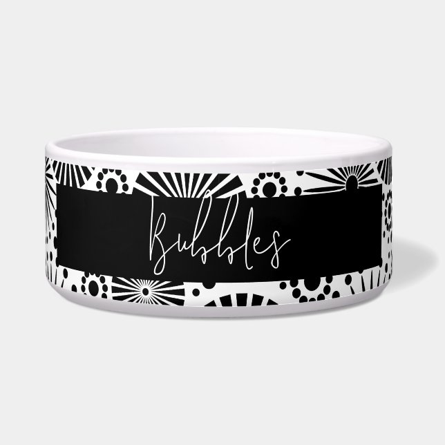 Modern black white geometric starburst Pet Name  (Front)