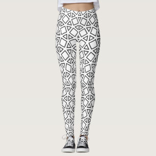 Modern Black & White Geometric Triangle Pattern Leggings