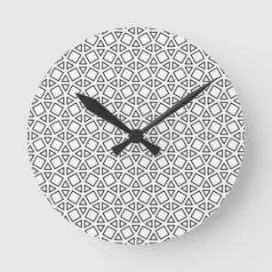Modern Black & White Geometric Triangle Pattern Round Clock
