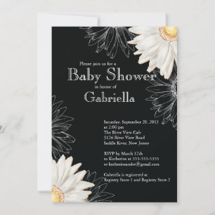 Modern Black & White Gerbera Daisy Baby Shower Invitation