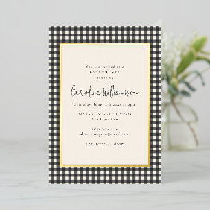 Modern Black White Gingham Plaid Baby Shower Gold
