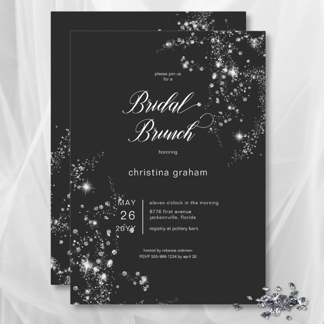 Modern Black & White Glam Diamonds Bridal Brunch Invitation (Modern Black & White Glam Diamonds Bridal Brunch Invitation)