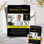 Modern Black White Gold 50th Birthday Invitation<br><div class="desc">Create a personalised party with these Modern Black White Gold 50th Birthday Invitations. Add 3 photos, personalise all of the text on the invitation. Change the year and celebrate a 30th, 40th, 50th, 60th or any kids birthday party! Customise every element of the design to create your perfect simple, minimal...</div>