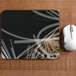 Modern Black White & Gold Abstract Design Mouse Mat<br><div class="desc">This elegant modern mouse pad features a stylish organic abstract design of white and grey ribbons with gold accents on a black background. Translucent white and grey ribbons swirl from right to left in a well balanced pattern and are complimented by an abstract gold flourish in the bottom right hand...</div>
