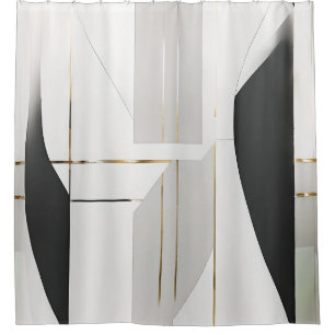 Modern Black, White & Gold Abstract Geometric Shower Curtain