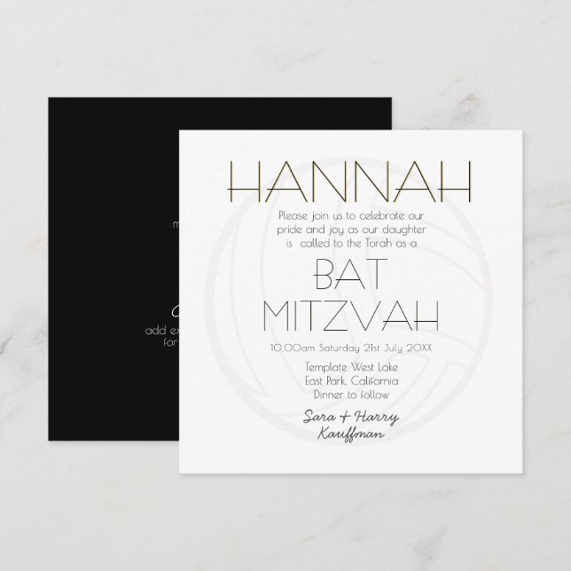Modern Black White Gold BAT MITZVAH Volleyball Invitation (Front/Back)