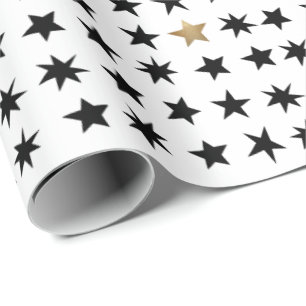Modern Black white gold Christmas Star Wrapping Paper