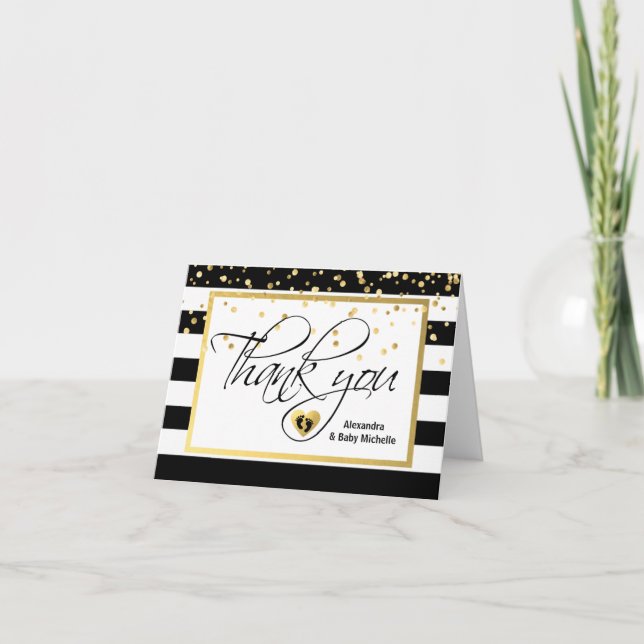 Modern Black White Gold Foil BABY SHOWER Thank You Card (Front)