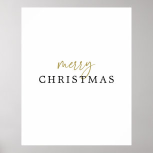 Modern Black & White Gold Merry Christmas Poster