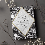 Modern black white gold tropical floral wedding invitation<br><div class="desc">Modern black white gold tropical floral wedding with white gold Diamond Frame cut.</div>