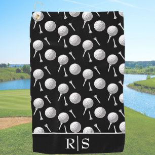 Modern Black White Golf Balls Custom Monogrammed Towel