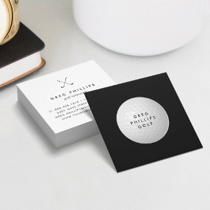 Modern Black & White Golf Pro or Instructor Square Business Card