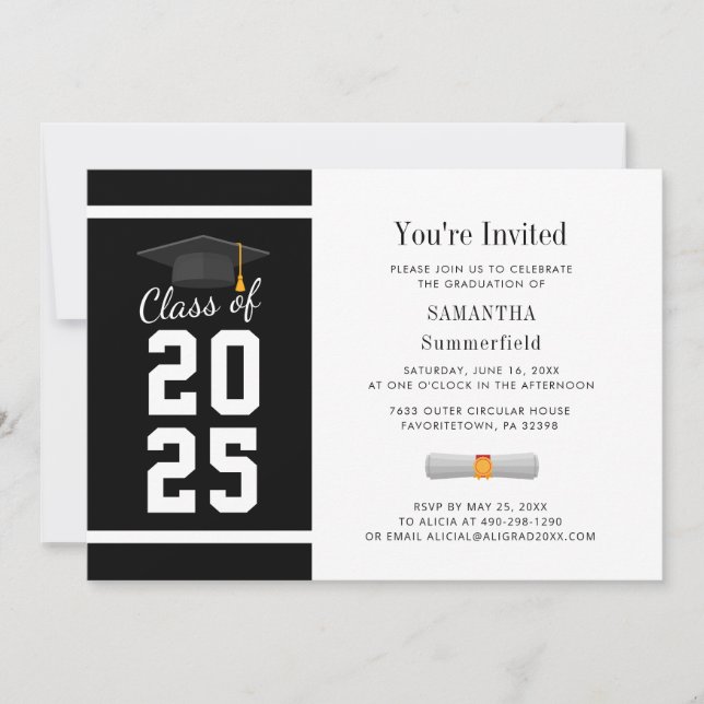 Modern Black White Grad Photo Graduation 2025 Invitation (Front)