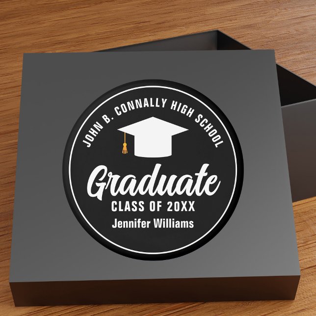 Modern Black White Graduate 2025 Graduation Party Classic Round Sticker (Creator Uploaded)