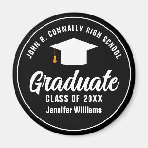Modern Black White Graduate 2025 Graduation Party Magnet