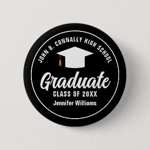 Modern Black White Graduation Party Name Tag 6 Cm Round Badge