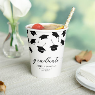 Modern Black White Graduation Party Paper Cups