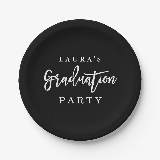 Modern Black White Graduation Party Paper Plate (Front)