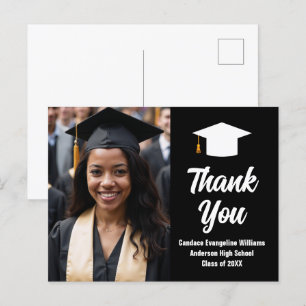 Modern Black White Graduation Photo Thank You Postcard