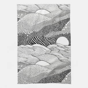 Modern Black White Graphic Shapes Pattern Tea Towel