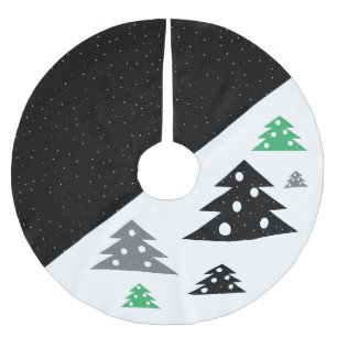 Modern Black White Grey Christmas Tree Brushed Polyester Tree Skirt