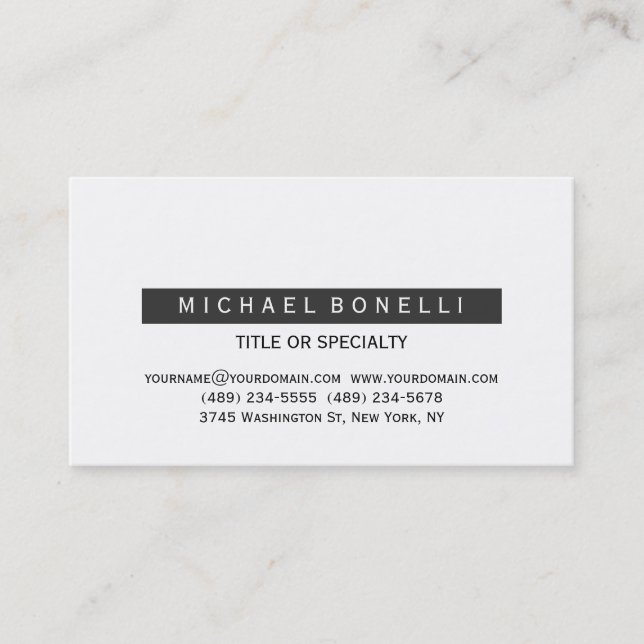 Modern Black White Grey Consultant Business Card (Front)