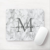 Modern Black White Grey Marble Monogram Script