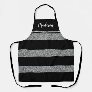 Modern Black White Grey Silver Personalised Apron