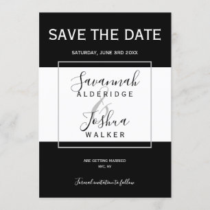 Modern Black, White, Grey Wedding Save the Date Invitation