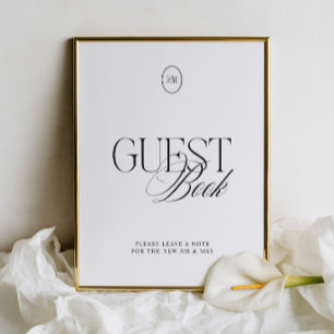 Modern Black & White Guest Book Wedding Sign