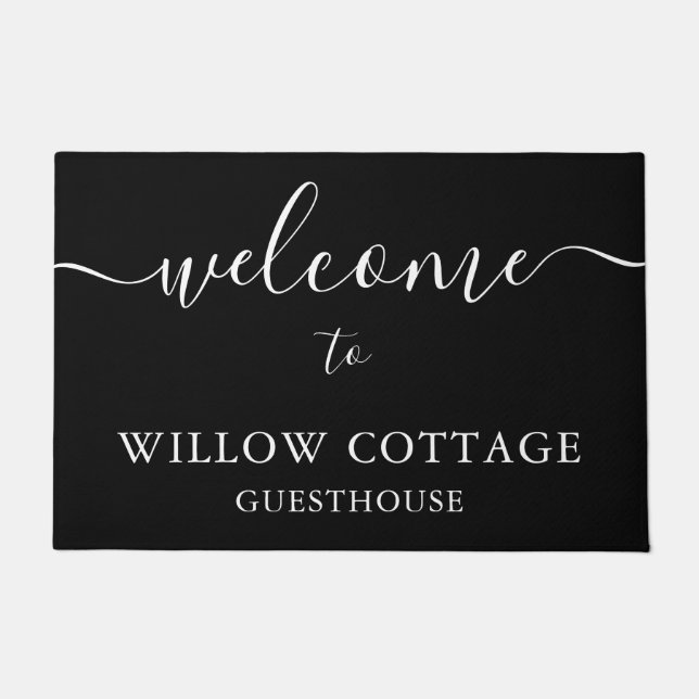 Modern Black & White Guesthouse Welcome Doormat (Front)
