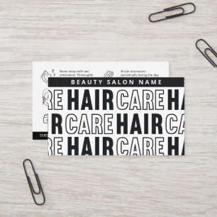 Modern Black White Hair Extensions After Care Card
