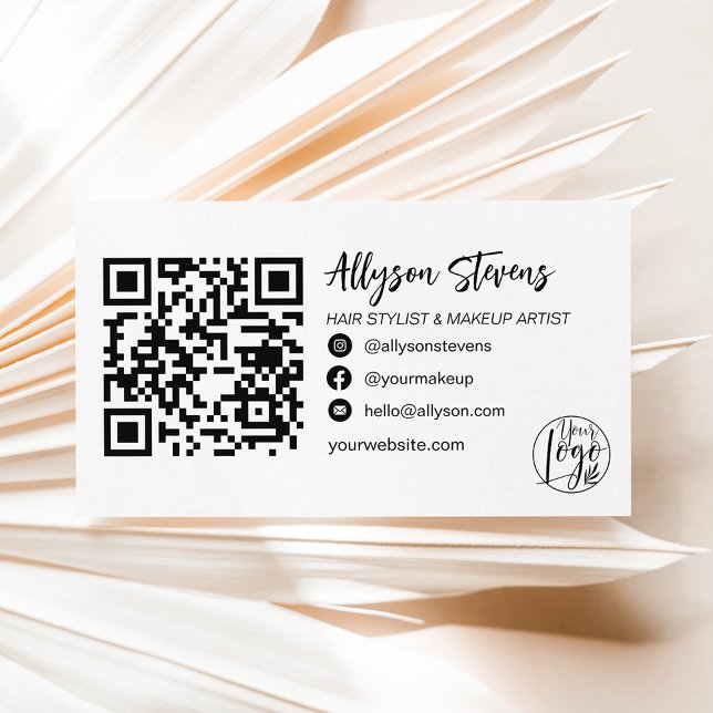 modern black white hair makeup photo logo qr code business card (Creator Uploaded)
