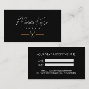 Modern black white Hairstylist Appointment Card