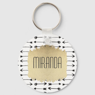 Modern Black & White Hand Drawn Arrows Monogram Key Ring