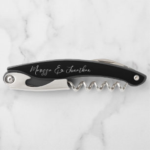 Modern Black White Hand Lettered Script Wedding Corkscrew