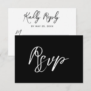Modern Black White Hand Lettered Script Wedding RSVP Card