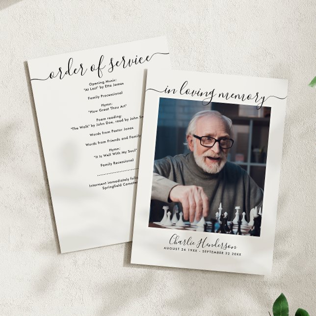 Modern Black & White Handwritten Script Funeral Programme (Creator Uploaded)