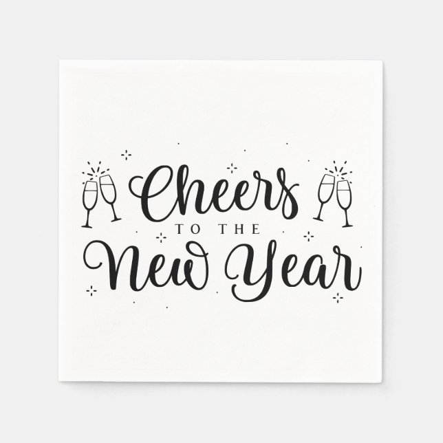 Modern Black & White Happy New Year Party Napkin (Front)